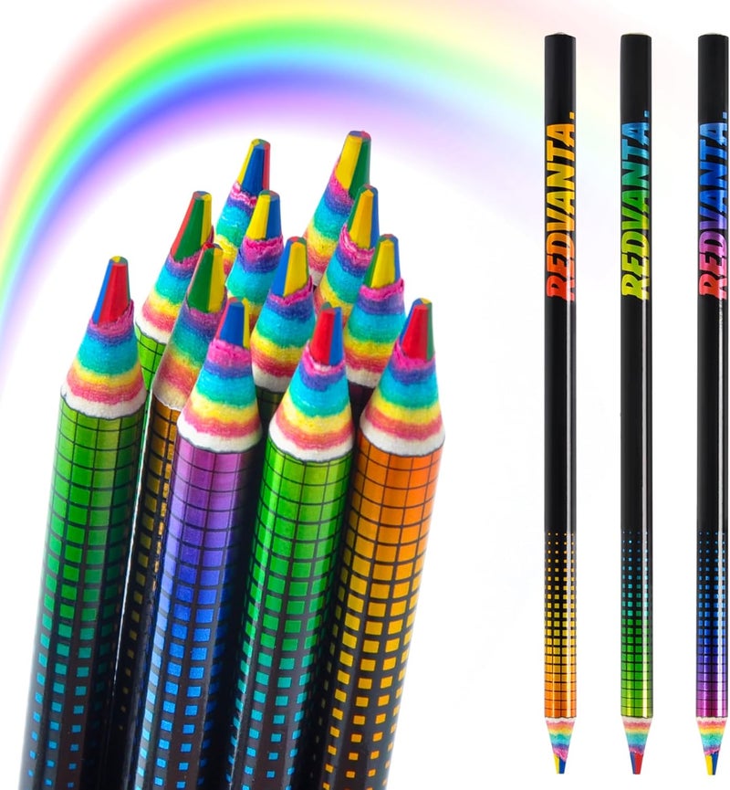 REDVANTA Valentines Day Gifts for Kids, Rainbow Colored Pencils for Kids, Art Supplies for Coloring, Drawing, Shading, 12 Count - Image 1